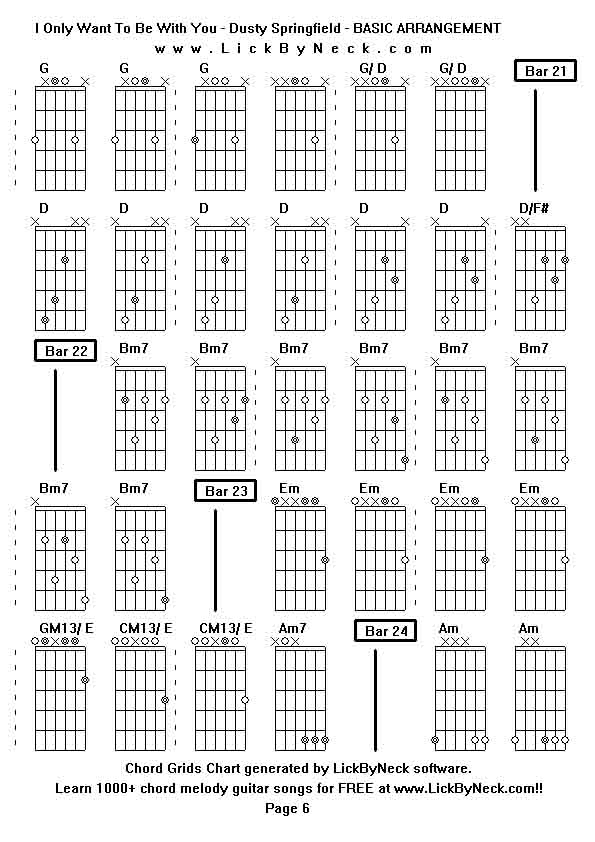 Chord Grids Chart of chord melody fingerstyle guitar song-I Only Want To Be With You - Dusty Springfield - BASIC ARRANGEMENT,generated by LickByNeck software.